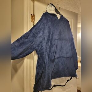 Unisex Oversized Plush Lounge Hoodie/snuggie- One Size Fits Most - Navy Blue